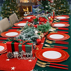 30Guest Red Plastic Plates - Gold Plastic Silverware With Red Handle - Red Plates Disposable- Baroque Plastic, alternate view