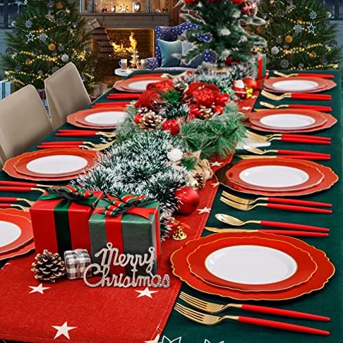30Guest Red Plastic Plates - Gold Plastic Silverware With Red Handle - Red Plates Disposable- Baroque Plastic, alternate view