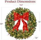 30in Pre-Lit Christmas Wreath w/Berries & Pinecones, Large Artificial Indoor/Outdoor Decor for Door, Mantel, alternate view 2
