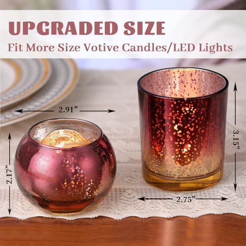 30pcs Assorted Burgundy Votive Candle Holders, Large Mercury Votives in Burgundy and Gold, alternate view 2