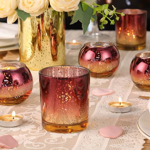 30pcs Assorted Burgundy Votive Candle Holders, Large Mercury Votives in Burgundy and Gold, alternate view 3