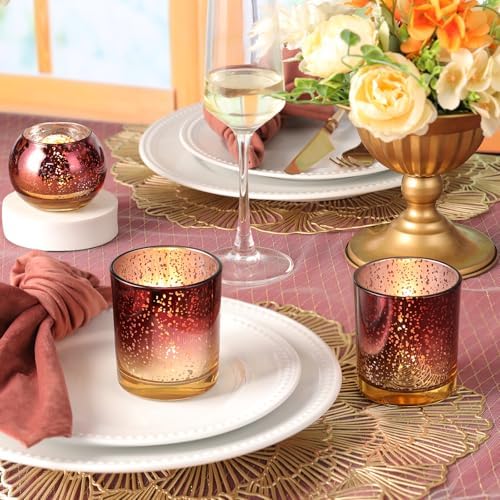 30pcs Assorted Burgundy Votive Candle Holders, Large Mercury Votives in Burgundy and Gold, alternate view 4