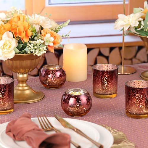 30pcs Assorted Burgundy Votive Candle Holders, Large Mercury Votives in Burgundy and Gold, alternate view 6