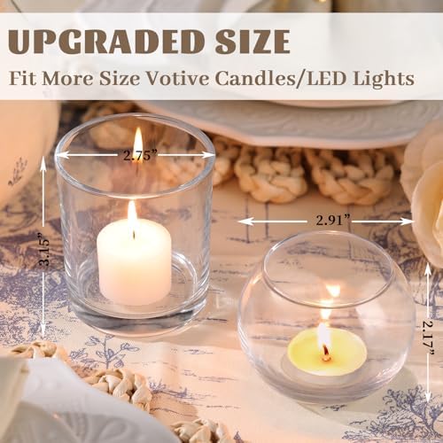30pcs Assorted Clear Votive Candle Holders Bulk, Large Glass Votives in Clear, alternate view 2