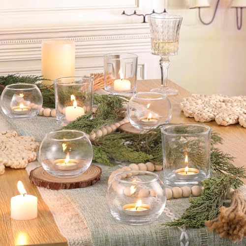 30pcs Assorted Clear Votive Candle Holders Bulk, Large Glass Votives in Clear, alternate view 5