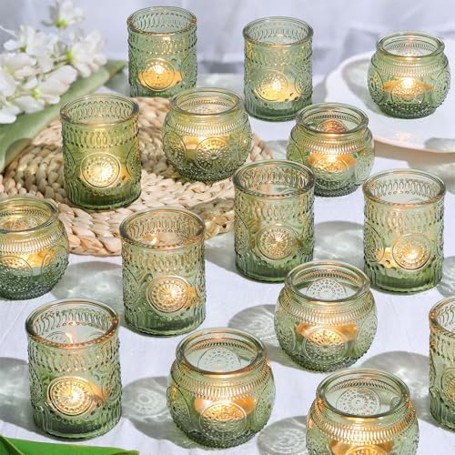 30pcs Assorted Green Votive Candle Holders Bulk, Fall Baby Wedding Shower Decorations, Tealight Candle Holder