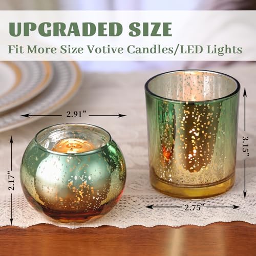 30pcs Assorted Green Votive Candle Holders Bulk, Large Glass Votives in Green and Gold, alternate view 2
