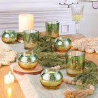 30pcs Assorted Green Votive Candle Holders Bulk, Large Glass Votives in Green and Gold, alternate view 5
