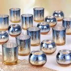 30pcs Assorted Navy Votive Candle Holders Bulk, Large Glass Votives in Navy and Gold