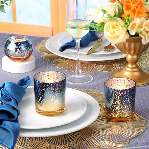 30pcs Assorted Navy Votive Candle Holders Bulk, Large Glass Votives in Navy and Gold, alternate view 4
