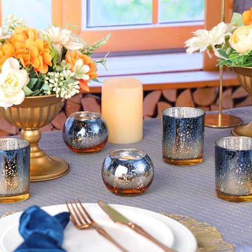 30pcs Assorted Navy Votive Candle Holders Bulk, Large Glass Votives in Navy and Gold, alternate view 5