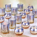30pcs Assorted Purple Votive Candle Holders, Large Glass Votives in Purple and Gold