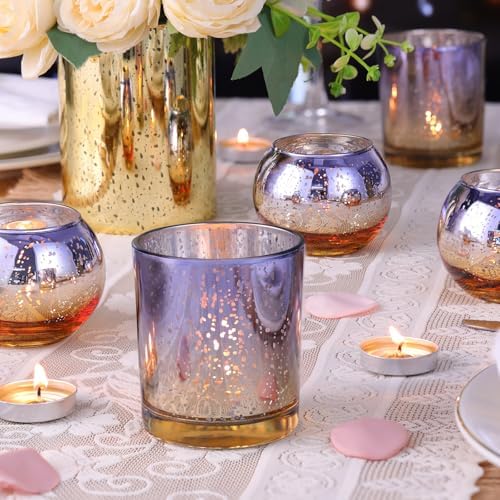 30pcs Assorted Purple Votive Candle Holders, Large Glass Votives in Purple and Gold, alternate view 2