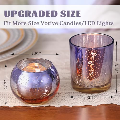 30pcs Assorted Purple Votive Candle Holders, Large Glass Votives in Purple and Gold, alternate view 3