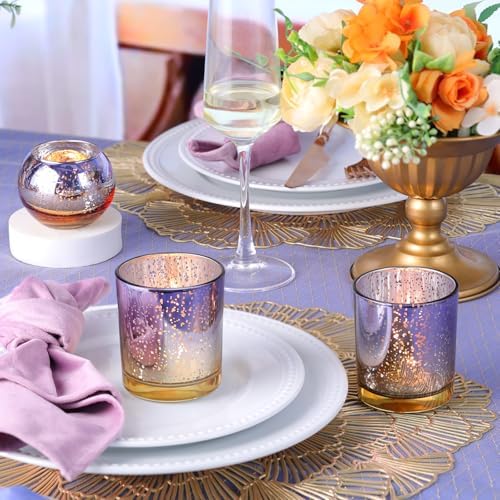30pcs Assorted Purple Votive Candle Holders, Large Glass Votives in Purple and Gold, alternate view 4