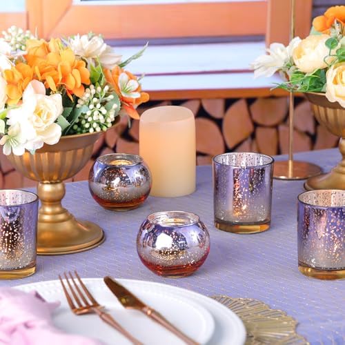 30pcs Assorted Purple Votive Candle Holders, Large Glass Votives in Purple and Gold, alternate view 5