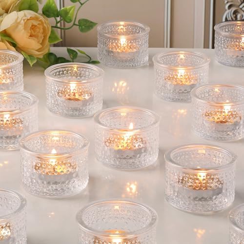 30Pcs Clear Votive Candle Holders, Tealight Candle Holder Glass for Wedding Decorations, Polka Dot Glass Candle