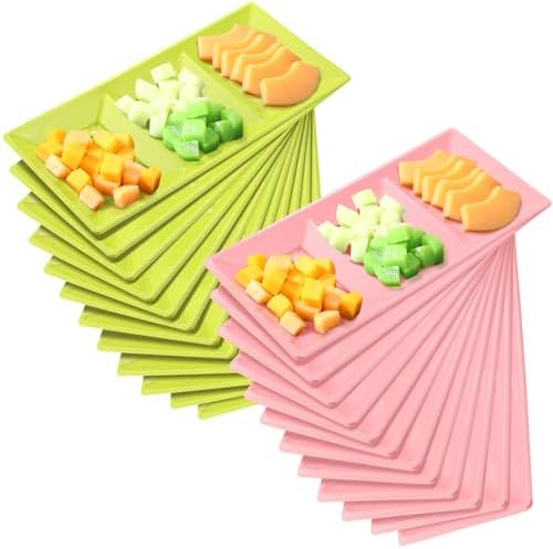 30pcs Pink Green 3 Section Serving Tray 15 x 7 in Plastic in Green