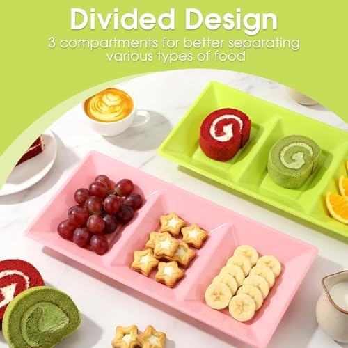 30pcs Pink Green 3 Section Serving Tray 15 x 7 in Plastic in Green, alternate view 4