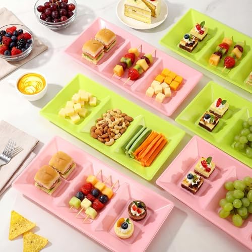 30pcs Pink Green 3 Section Serving Tray 15 x 7 in Plastic in Green, alternate view 5