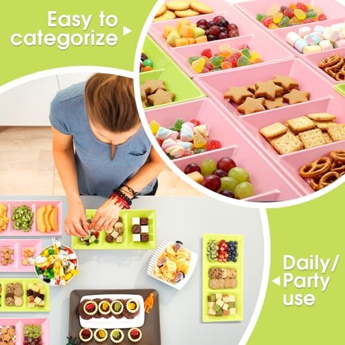 30pcs Pink Green 3 Section Serving Tray 15 x 7 in Plastic in Green, alternate view 6