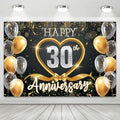 30th Anniversary Backdrop, Black Gold 30 Year Wedding Decorations Banner, Happy 30th Anniversary Party Supplies