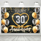 30th Anniversary Backdrop, Black Gold 30 Year Wedding Decorations Banner, Happy 30th Anniversary Party Supplies