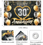 30th Anniversary Backdrop, Black Gold 30 Year Wedding Decorations Banner, Happy 30th Anniversary Party Supplies, alternate