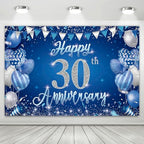 30th Anniversary Backdrop, Blue & Silver Happy 30th Wedding Anniversary Photo Background Wall Decor, Couples