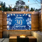 30th Anniversary Backdrop, Blue & Silver Happy 30th Wedding Anniversary Photo Background Wall Decor, Couples, alternate view