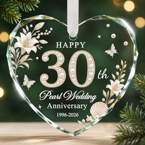 30th Anniversary Ornament - Heart Glass Wedding Gifts for Couple 2026 in Silver - 30th Anniversary