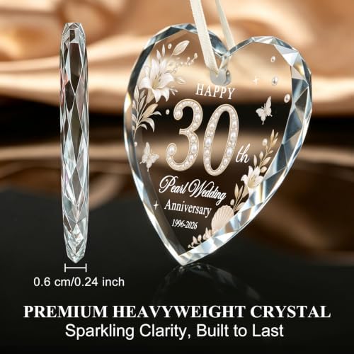 30th Anniversary Ornament - Heart Glass Wedding Gifts for Couple 2026 in Silver - 30th Anniversary, alternate view 2