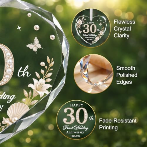 30th Anniversary Ornament - Heart Glass Wedding Gifts for Couple 2026 in Silver - 30th Anniversary, alternate view 4