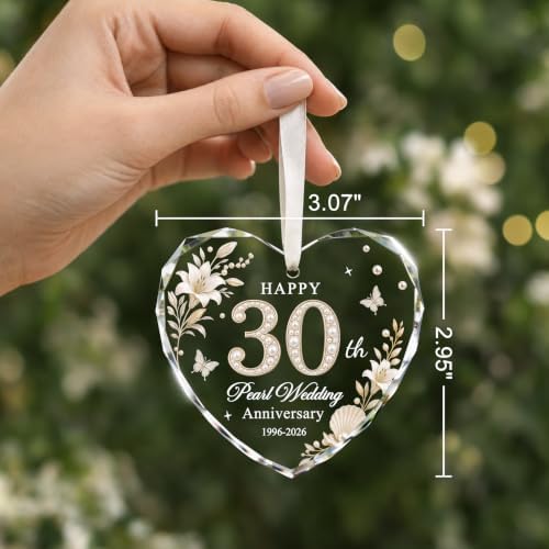 30th Anniversary Ornament - Heart Glass Wedding Gifts for Couple 2026 in Silver - 30th Anniversary, alternate view 5