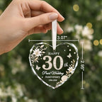 30th Anniversary Ornament - Heart Glass Wedding Gifts for Couple 2026 in Silver - 30th Anniversary, alternate view 5