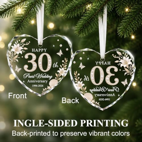 30th Anniversary Ornament - Heart Glass Wedding Gifts for Couple 2026 in Silver - 30th Anniversary, alternate view 6