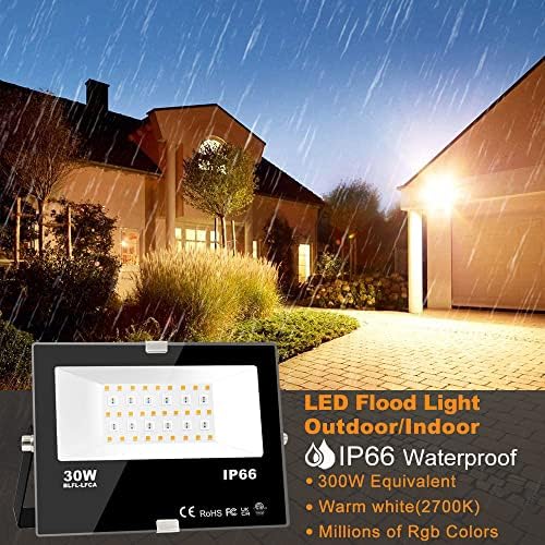 30W Led Flood Light Outdoor 300W Equivalent, Color Changing RGB Lights with Remote, 120 RGB Colors, Warm White, alternate