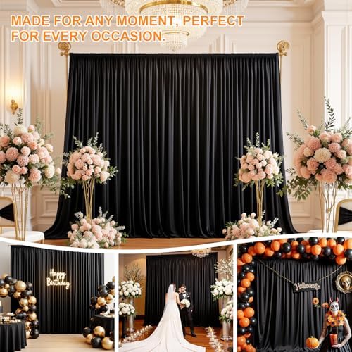 30x10 FT Wrinkle Free Black Backdrop Curtains for Wedding Parties, Soft Polyester Photo Backdrop Curtains with 4, alternate