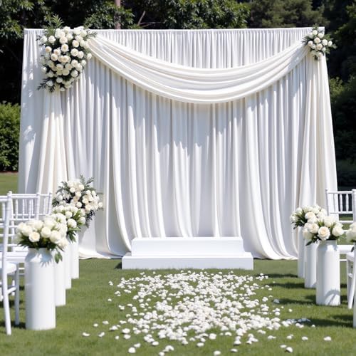 30x10 FT Wrinkle Free White Backdrop Curtains for Wedding Parties, Soft Polyester Photo Backdrop Curtains with 4, alternate