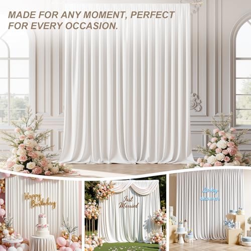 30x10 FT Wrinkle Free White Backdrop Curtains for Wedding Parties, Soft Polyester Photo Backdrop Curtains with 4, alternate