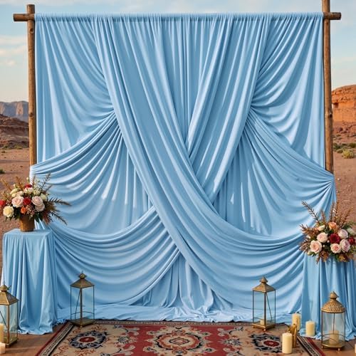 30x10ft Baby Blue Backdrop Curtains for Parties, 6 Panels 5x10ft Wrinkle-Free Polyester Background Curtains for