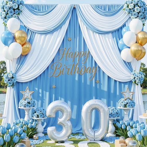 30x10ft Baby Blue Backdrop Curtains for Parties, 6 Panels 5x10ft Wrinkle-Free Polyester Background Curtains for, alternate