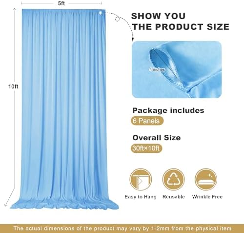 30x10ft Baby Blue Backdrop Curtains for Parties, 6 Panels 5x10ft Wrinkle-Free Polyester Background Curtains for, alternate