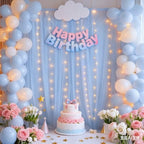 30x10ft Baby Blue Tulle Backdrop Curtain with Lights String for Parites, Sheer Photo Backdrop Curtains with, alternate view 3