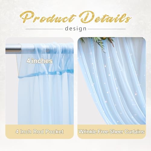 30x10ft Baby Blue Tulle Backdrop Curtain with Lights String for Parites, Sheer Photo Backdrop Curtains with, alternate view 5