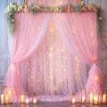 30x10ft Baby Pink Tulle Backdrop Curtain with Lights String for Parites, Sheer Photo Backdrop Curtains with