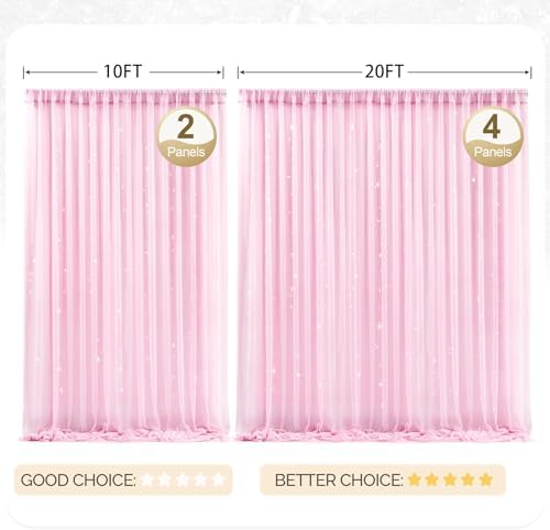 30x10ft Baby Pink Tulle Backdrop Curtain with Lights String for Parites, Sheer Photo Backdrop Curtains with, alternate view 6