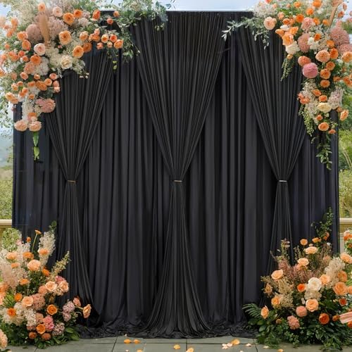 30x10ft Black Backdrop Curtain Panels for Parties - Wrinkle Free Polyester Photo Curtain Backdrop Wedding Back