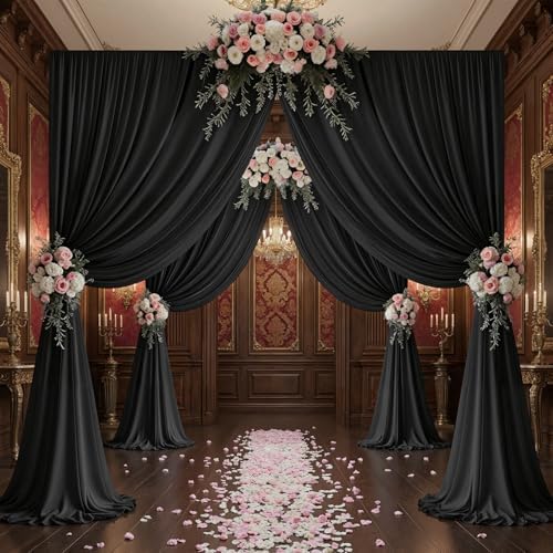 30x10ft Black Backdrop Curtain Panels for Parties - Wrinkle Free Polyester Photo Curtain Backdrop Wedding Back, alternate