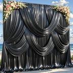 30x10ft Black Glitter Backdrop Curtain for Parties, Wrinkle Free Satin Photo Backdrop Drapes 6 Panels 5x10FT